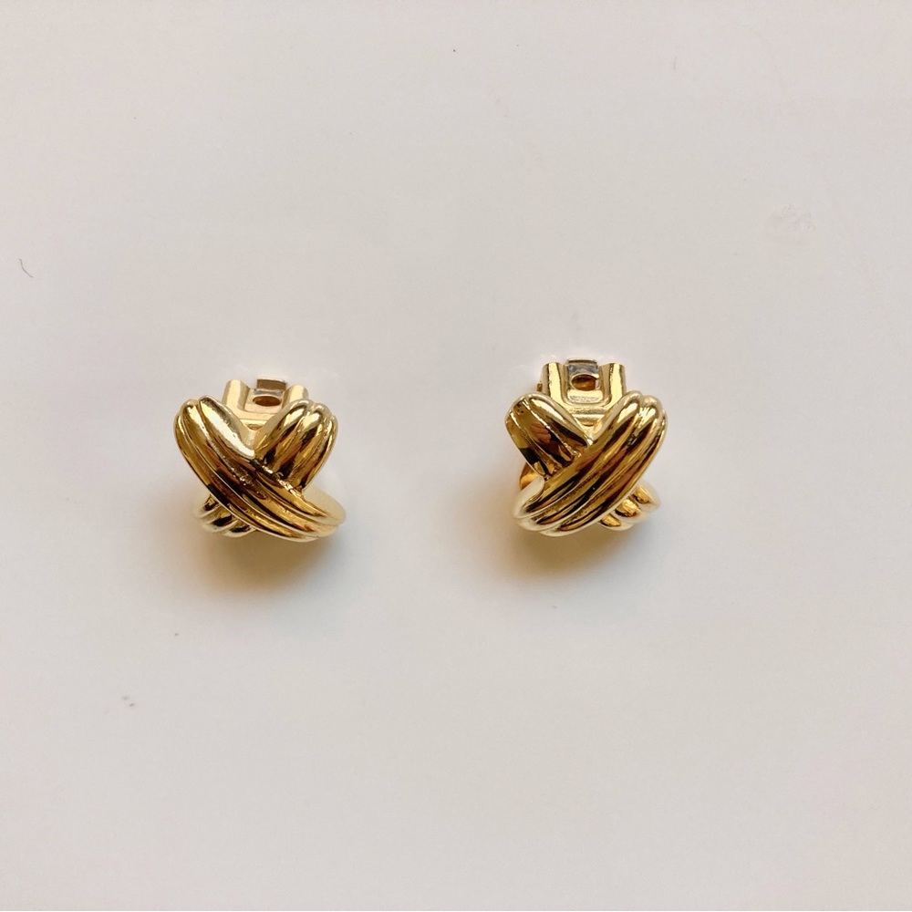 Vintage 80s 90s gold tone chunky statement clip on earrings - Picture 5 of 11